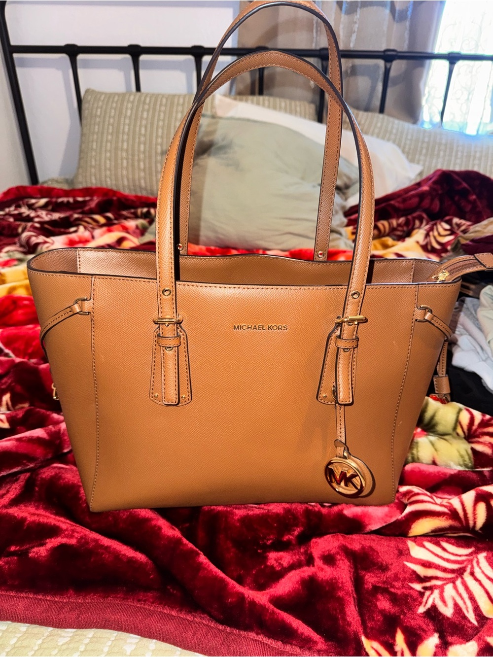Michael Kors Cognac Saffiano Leather Tote with MK Charm